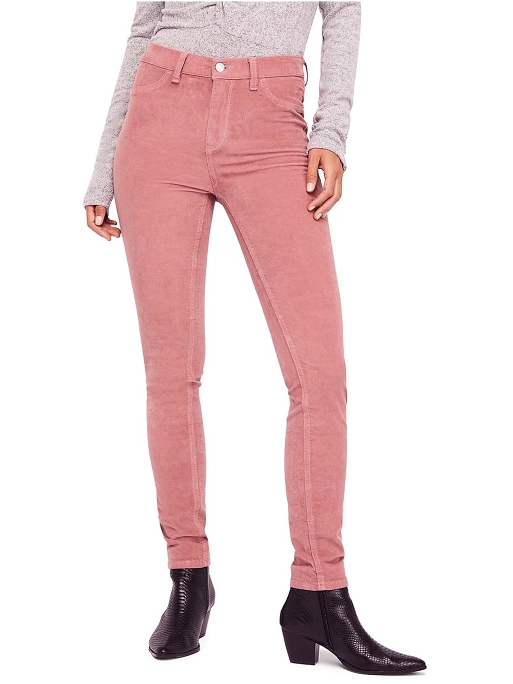 Free People Skinny Corduroy Jeans in Dusty Rose